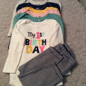 6 Toddler oneses with pair of pants